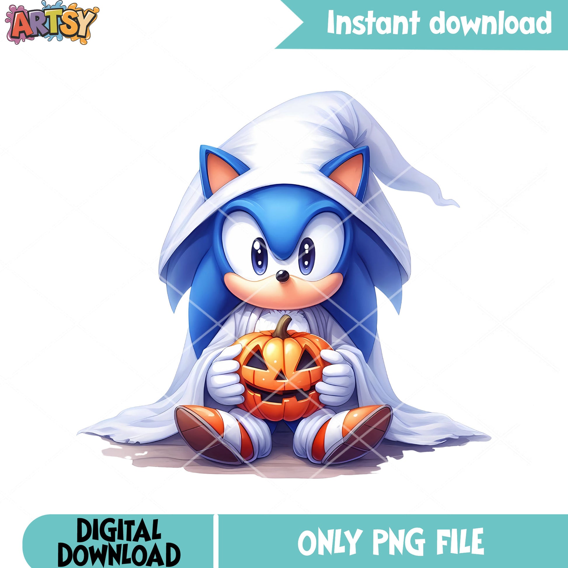 Chibi cute sonic png, ghost costume png, sega halloween png