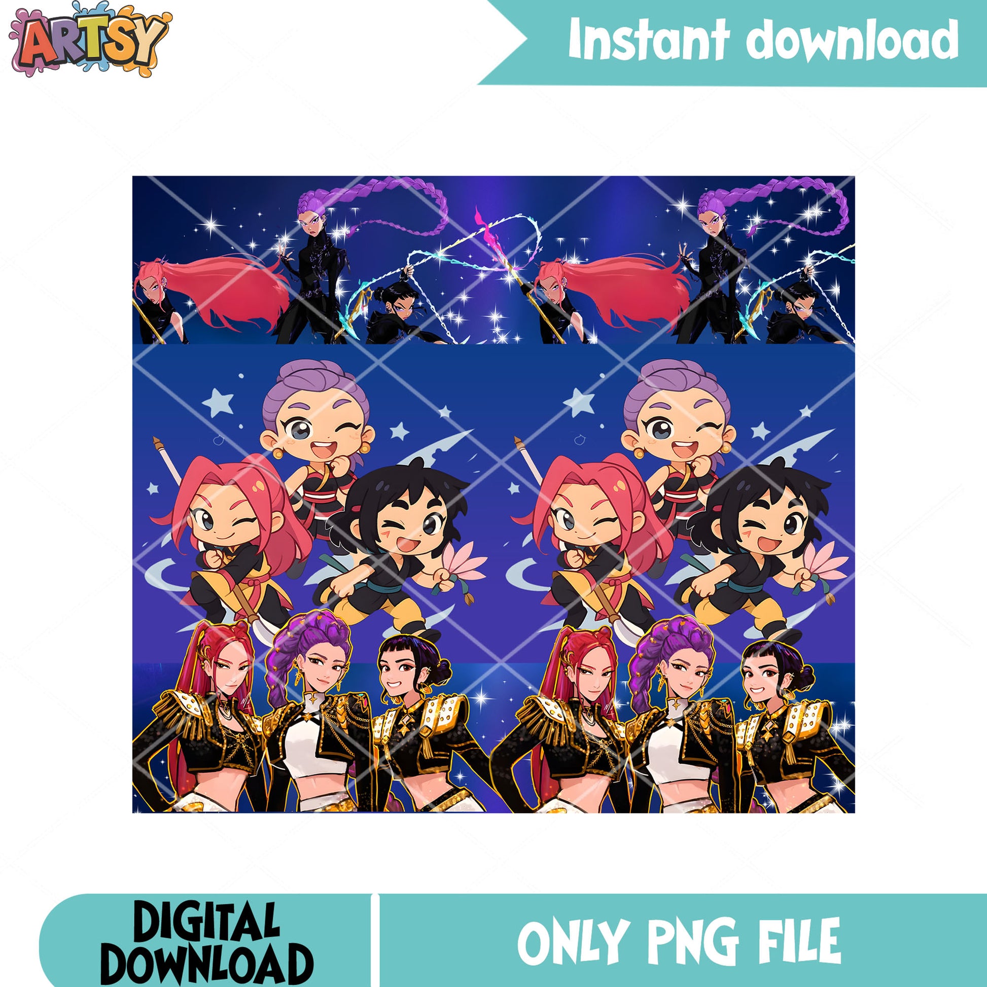 Chibi girls kpop png, anime girls huntrix chibi png, royal warrior png - Copy