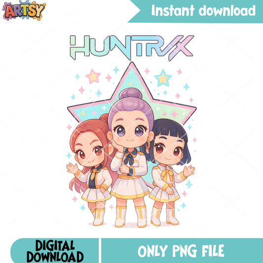 Chibi golden white huntrix png, huntrix song png, kpop hunters png