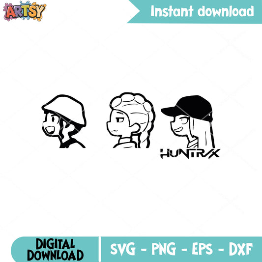 Chibi huntrix girl outline svg, huntrix outline svg, huntrix band svg