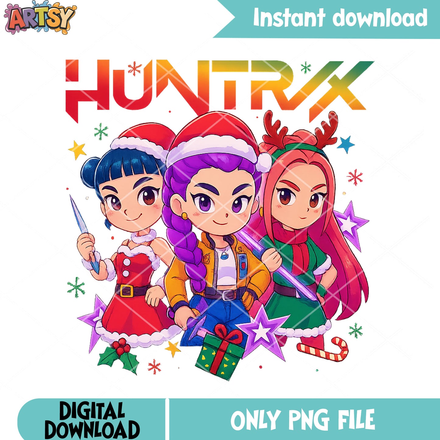Chibi huntrix santa hat png, zoey kpop demon hunter png, rumi huntrix png