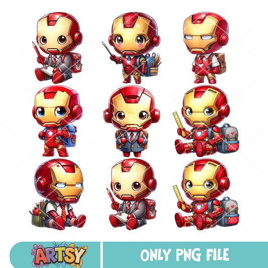Chibi iron man png bundle, school days png, iron man​ png