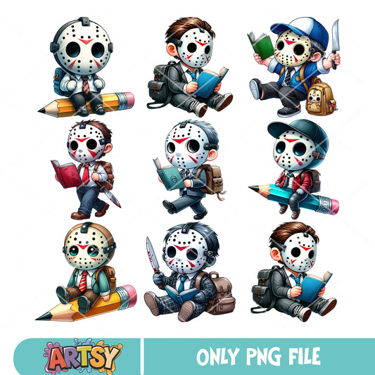 Chibi jason voorhees school png bundle, jason voorhees png, school spirits png