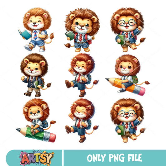 Chibi lion school png bundle, lion king​ png, back to school png