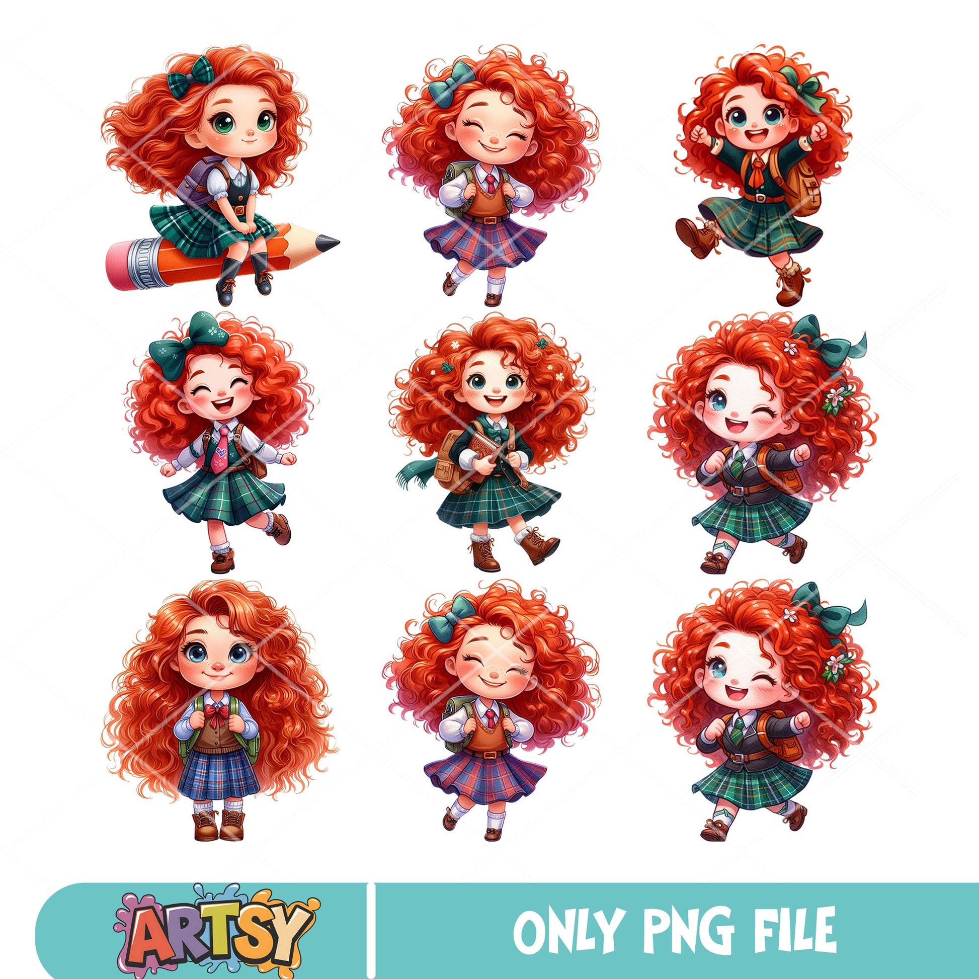 Chibi merida school png bundle, merida disney​ png, last day of school png