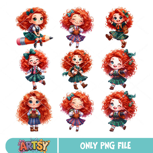 Chibi merida school png bundle, merida disney​ png, last day of school png