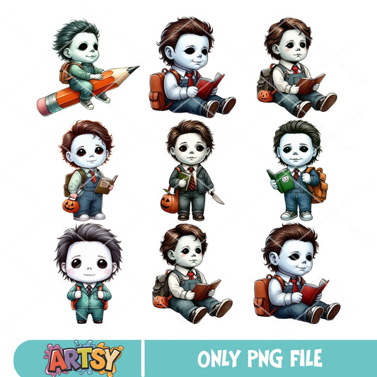 Chibi michael myers school png bundle, michael myers png, school spirits png