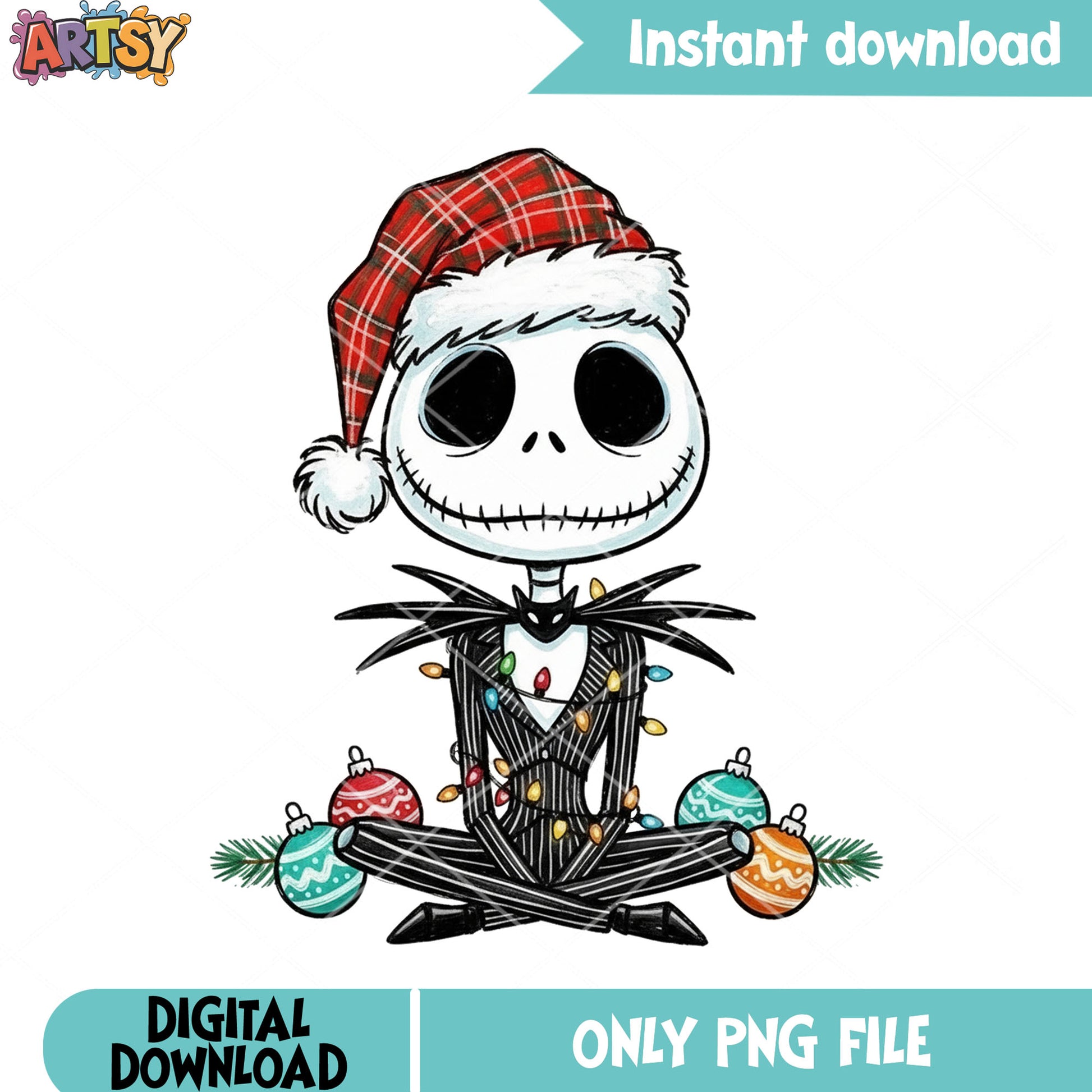 Chibi night before christmas png, jack skelington png, santa hat png