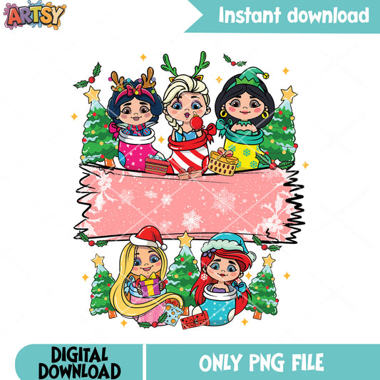 Chibi princess christmas png, disney christmas png, christmas tree png