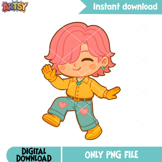 Chibi romance dancing funny png, romance saja png, saja boys band png
