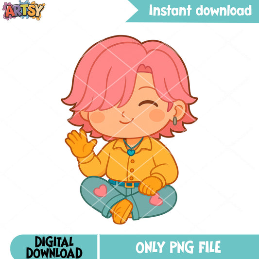 Chibi romance sitting png, romance saja png, kpop hunters png