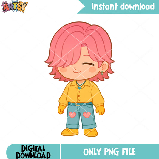 Chibi romance stand pose png, romance saja png, kpop hunters png