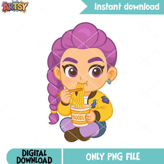 Chibi rumi eat  noodle png, huntrix ramyeon png, rumi netflix png