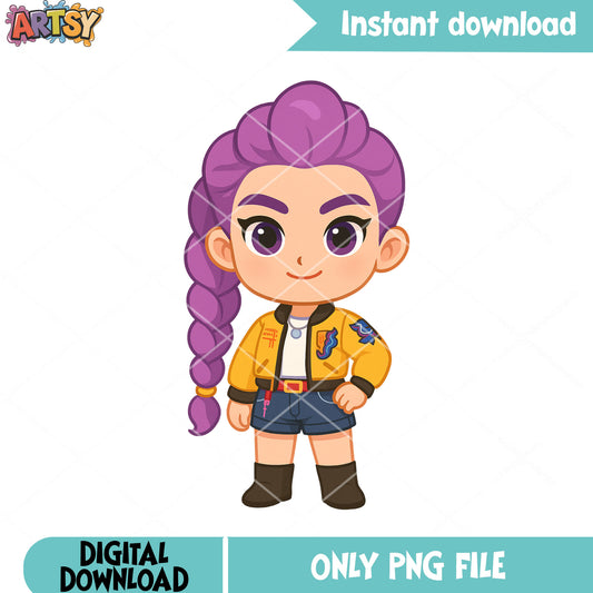 Chibi rumi stand pose png, rumi huntrix png, kpop girls png