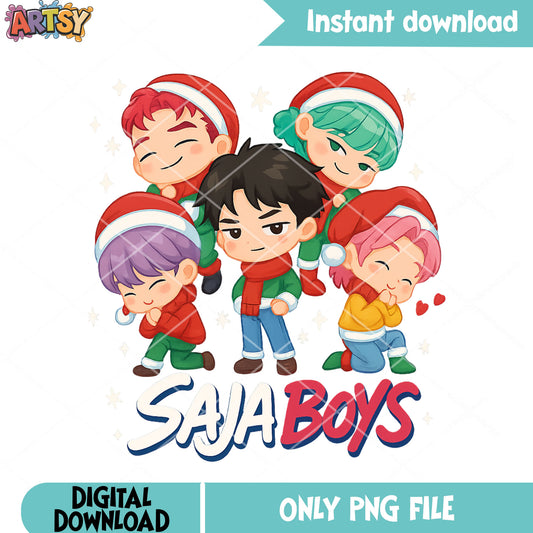 Chibi sajaboys christmas png, kpop demon hunters png, santa hat png