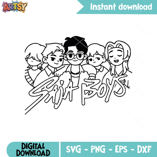 Chibi saja boys outline svg, cute saja boys svg, soda pop saja svg