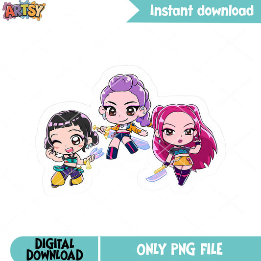Chibi stickers huntrix png, logo stickers png, anime stickers png
