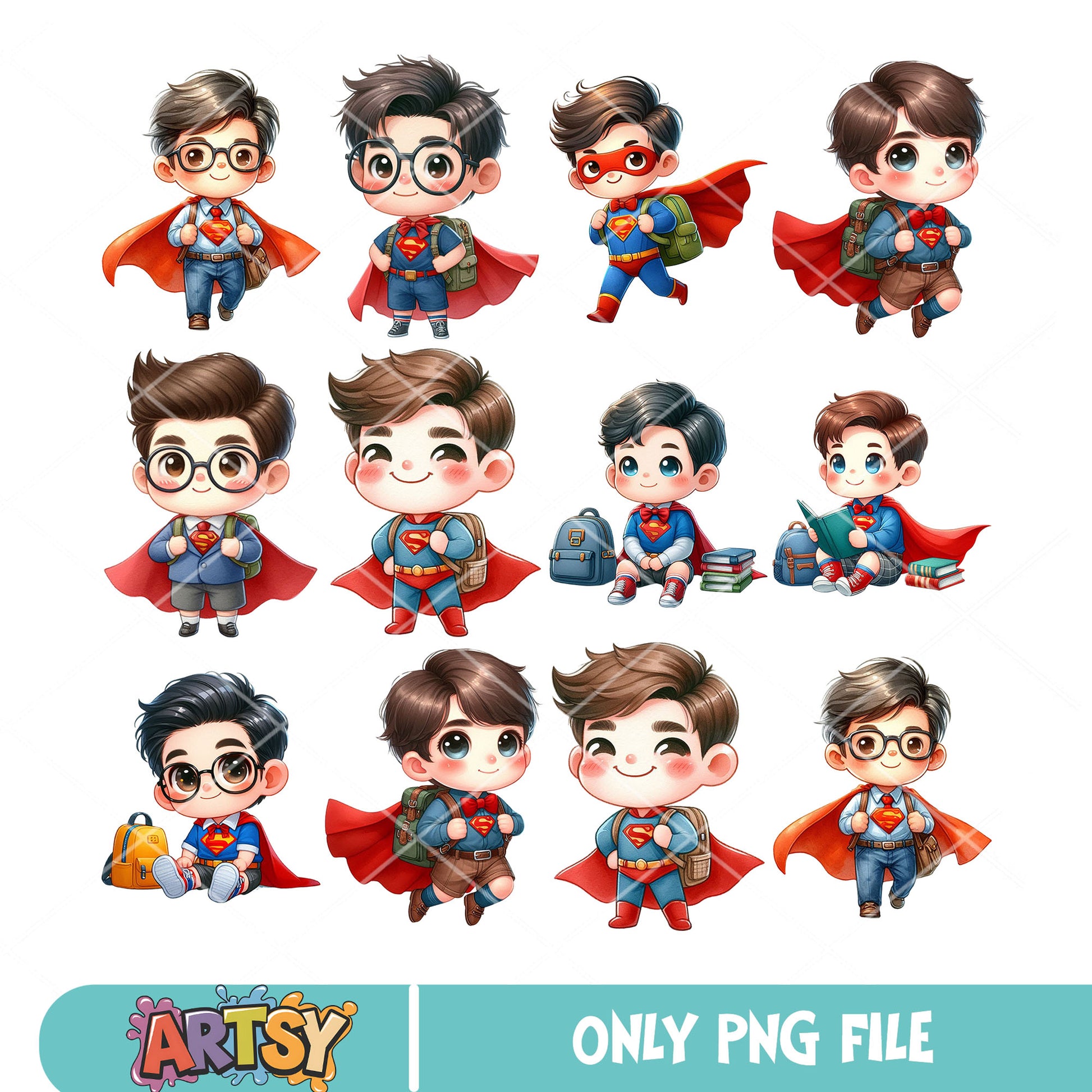 Chibi superman school png bundle, school uniforms​ png, superman 2025​ png