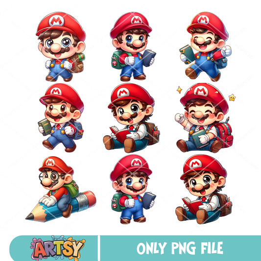 Chibi super mario school png bundle, super mario 64 png, school days png