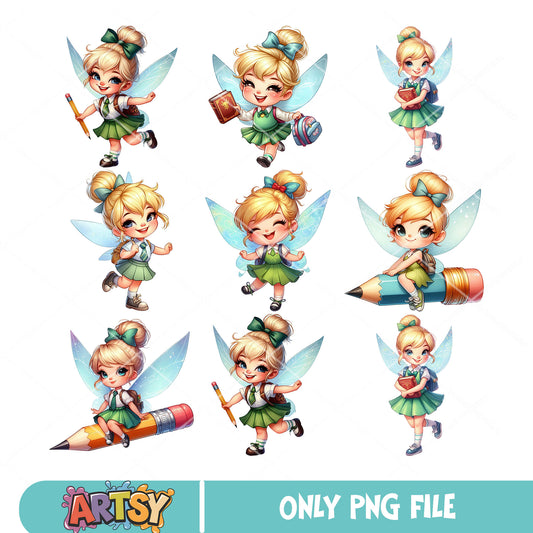 Chibi tinker bell school png bundle, school spirits​ png, tinker bell​ png