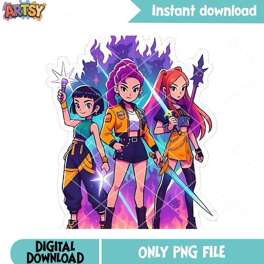 Chibi warriors kpop poster png, mira chibi png, pose chibi kpop png