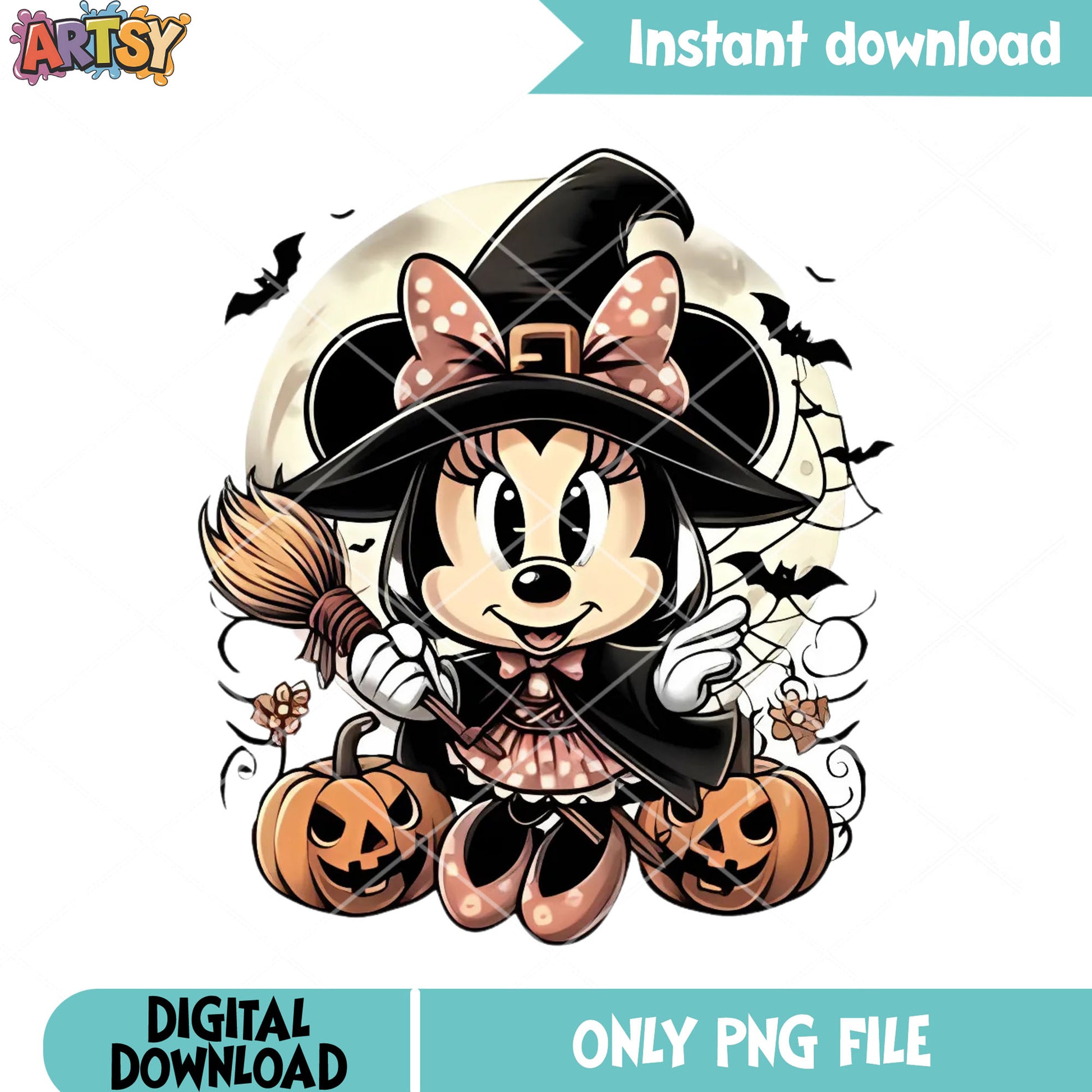 Chibi witch minnie png, jack o lantern png, scary bats​ png