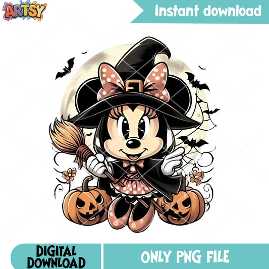 Chibi witch minnie png, jack o lantern png, scary bats​ png