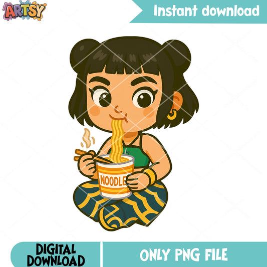 Chibi zoey eat noodle png, huntrix ramyeon png, zoey huntrix png