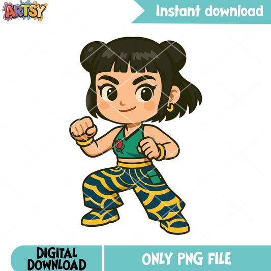 Chibi zoey fighting png, zoey huntrix png, huntrix band png