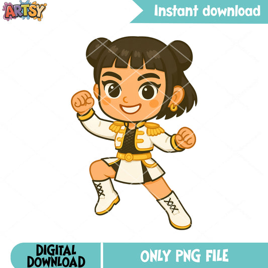 Chibi zoey golden fit png, zoey kpop png, huntrix girl png