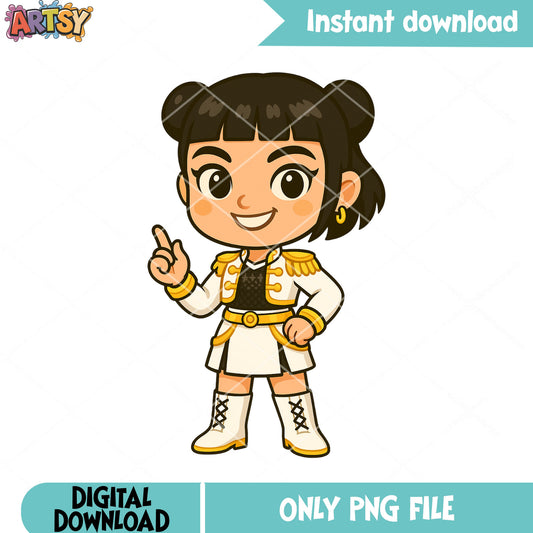 Chibi zoey golden hello pose png, zoey kpop png, huntrix band png