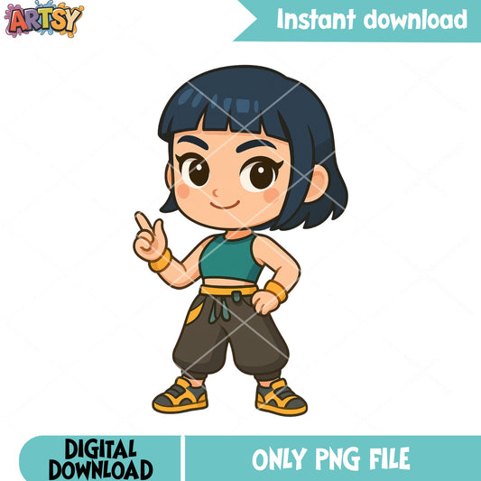 Chibi zoey hello pose png, zoey kpop png, huntrix girl png