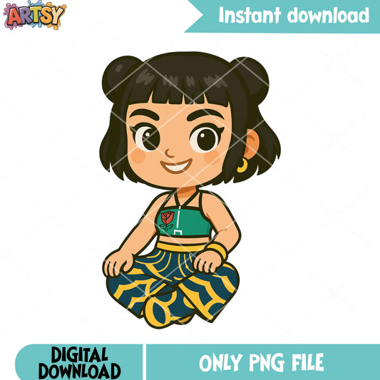 Chibi zoey sit pose png, zoey kpop png, huntrix band png