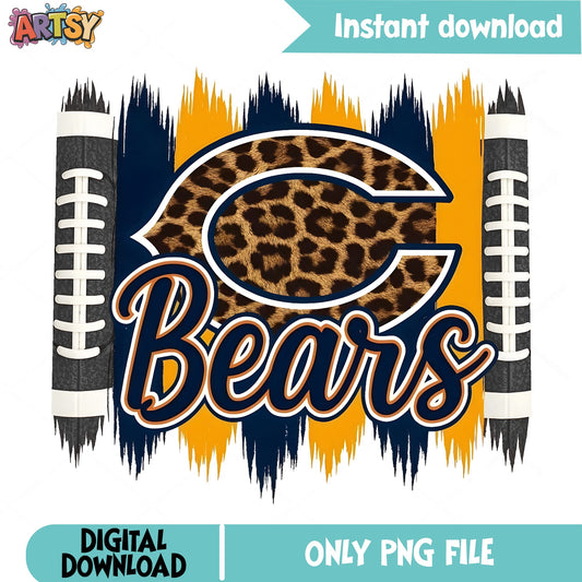 Chicago Bears Leopard PNG, Bears Football Sublimation PNG, NFL PNG