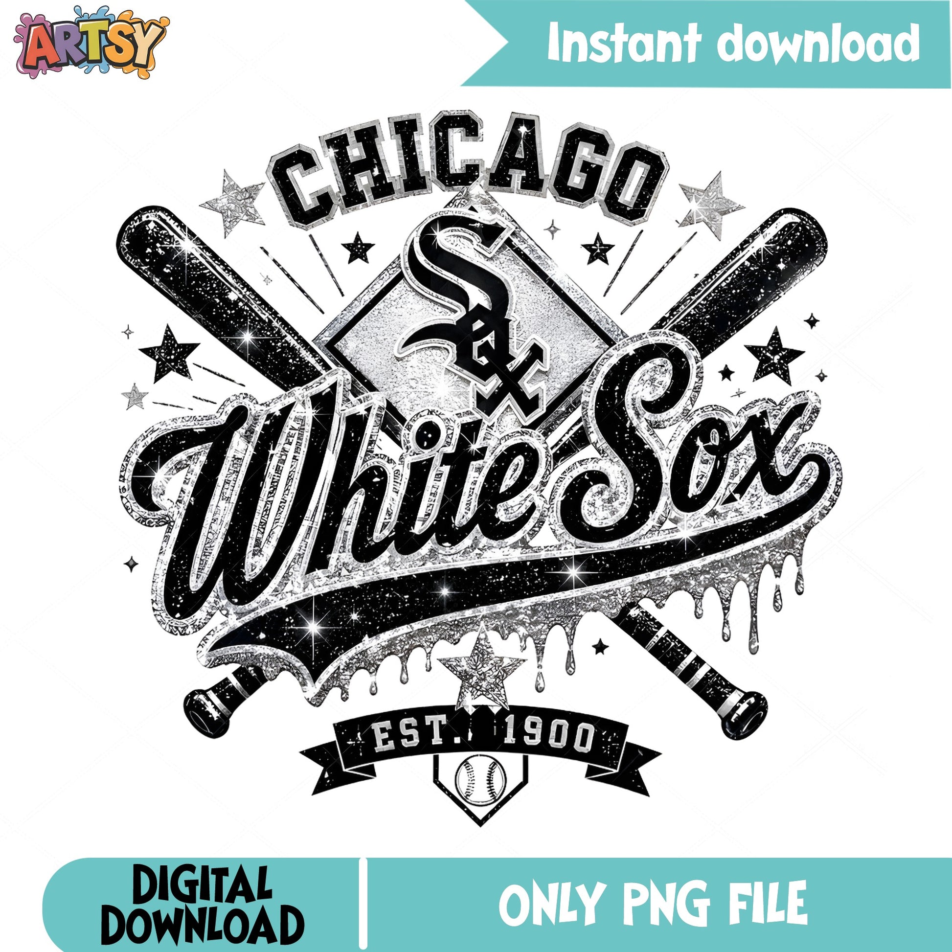 Chicago White Sox Glitter Baseball PNG, MLB Team PNG, Sox PNG