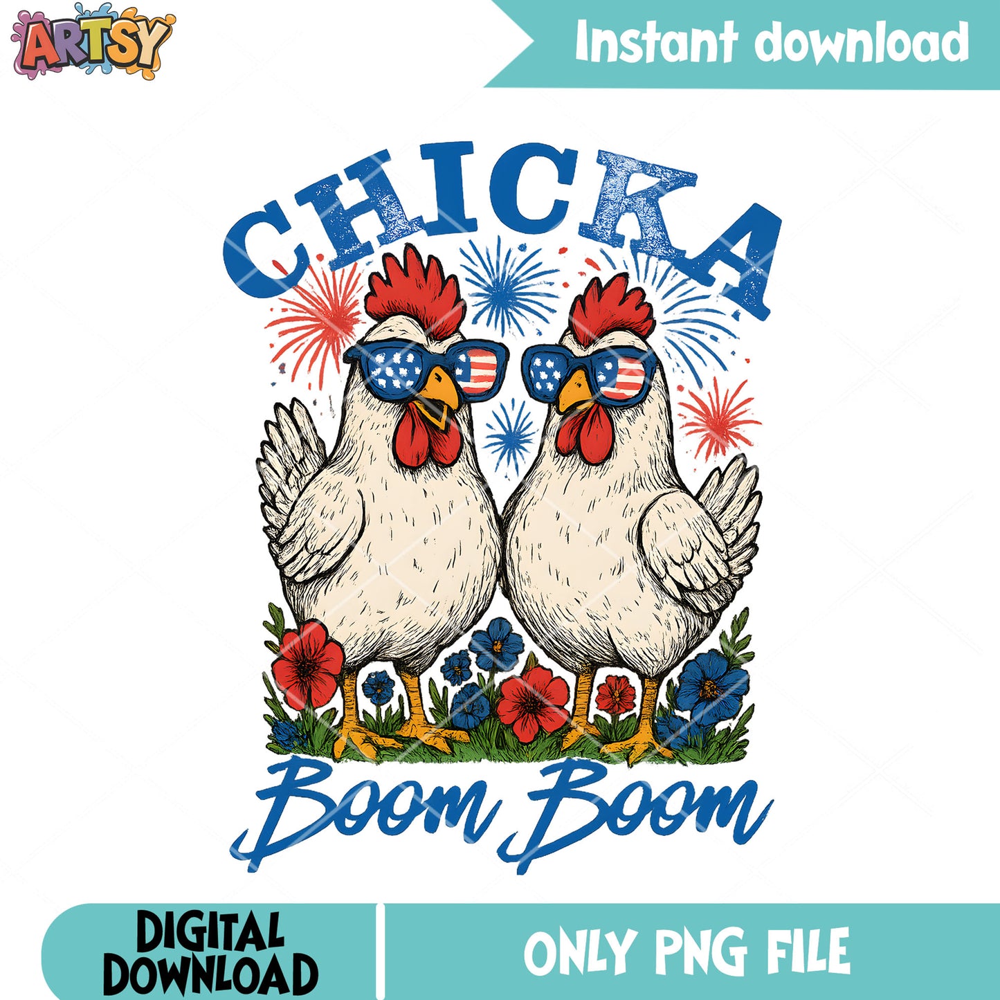 Chicka Boom Boom png, Patriotic Chicken png, Red White Booze PNG