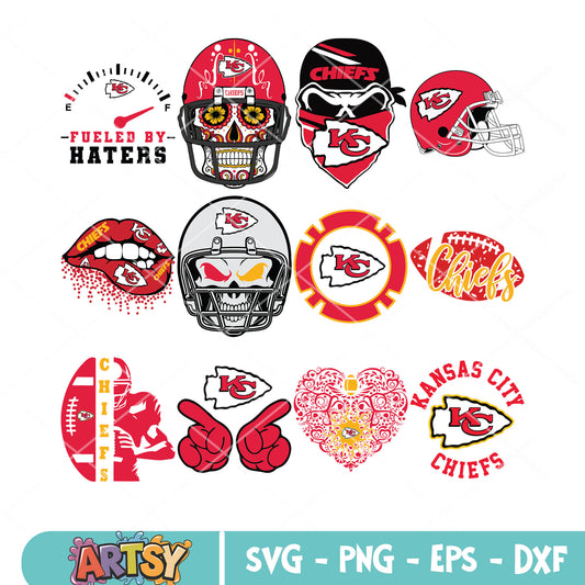 Chief rugby ball svg, Kansas City Chiefs bundle svg, skull bundle svg