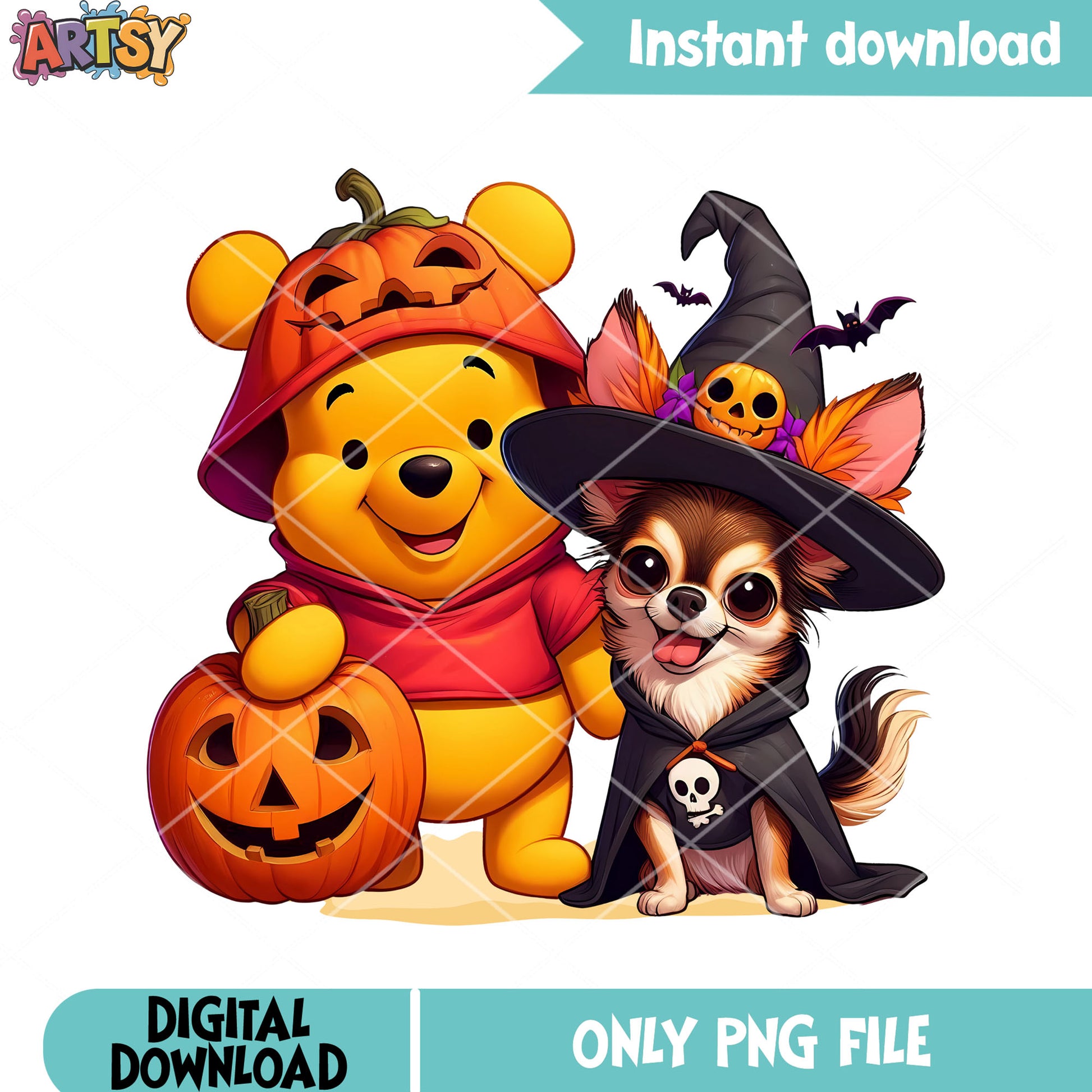 Chihuahua the witch png, witcker pumpkin png, halloween art png