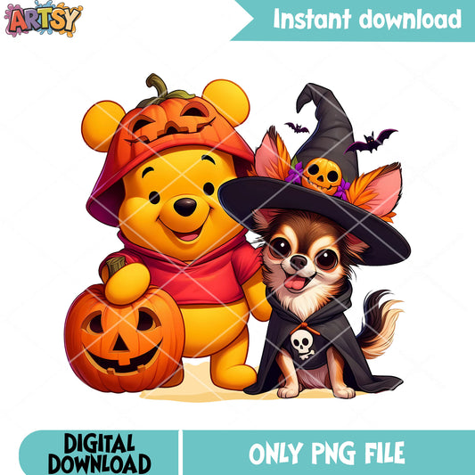 Chihuahua the witch png, witcker pumpkin png, halloween art png