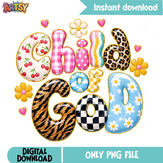 Child Of God PNG, Retro Balloon Letter Design, Christian PNG