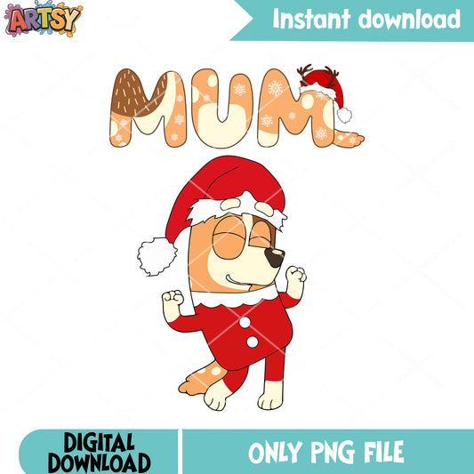 Chili heeler christmas png, santa claus costume png, bluey movie png