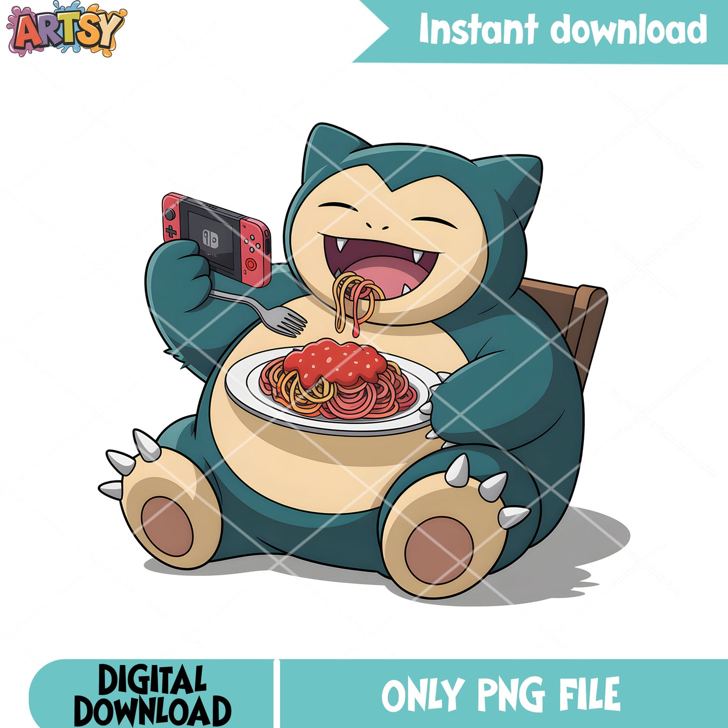 Chillin Snorlax with spagetti png, pokemon png, nintendo switch png