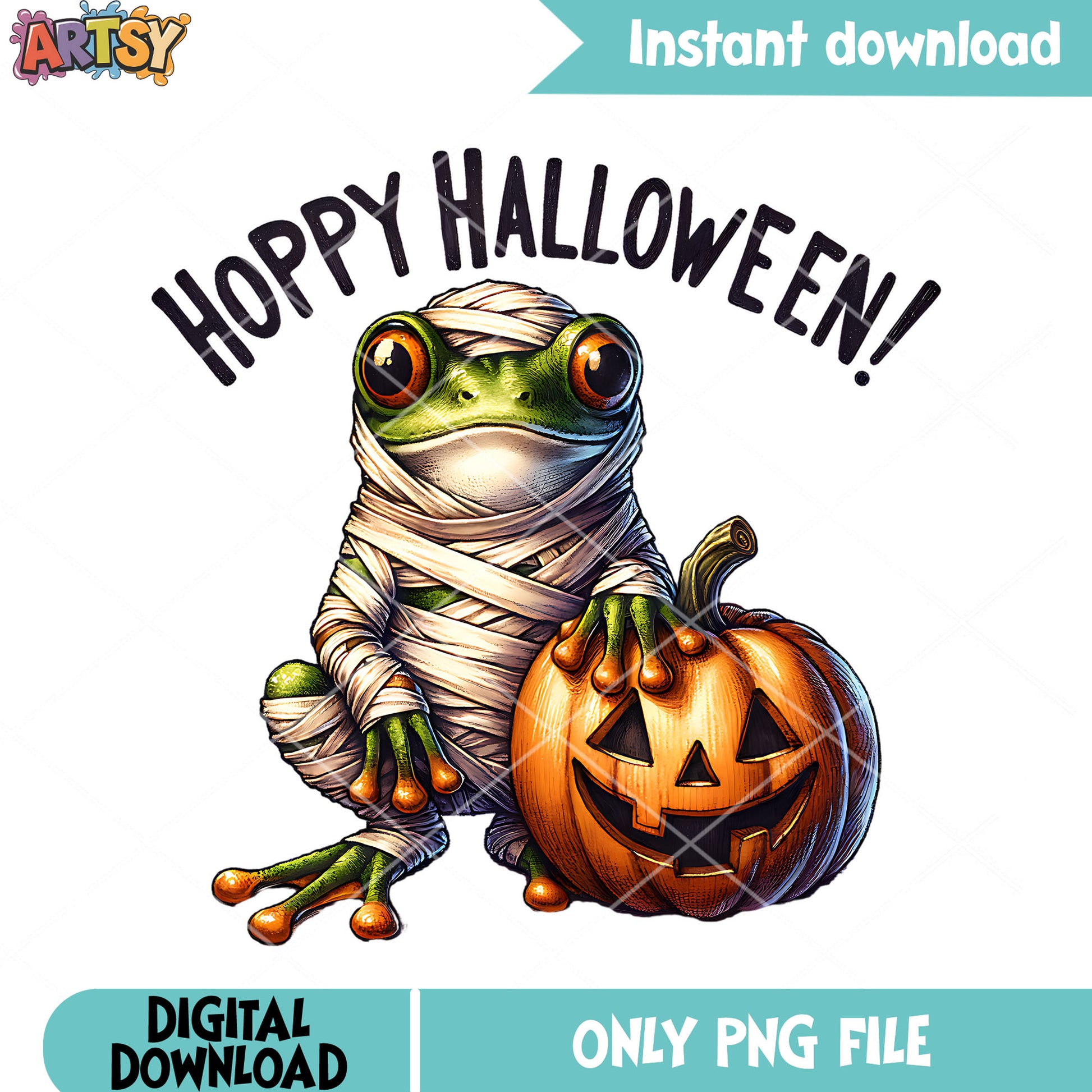 Chilling frog mummy png, wicker pumpkin png, halloween scary png
