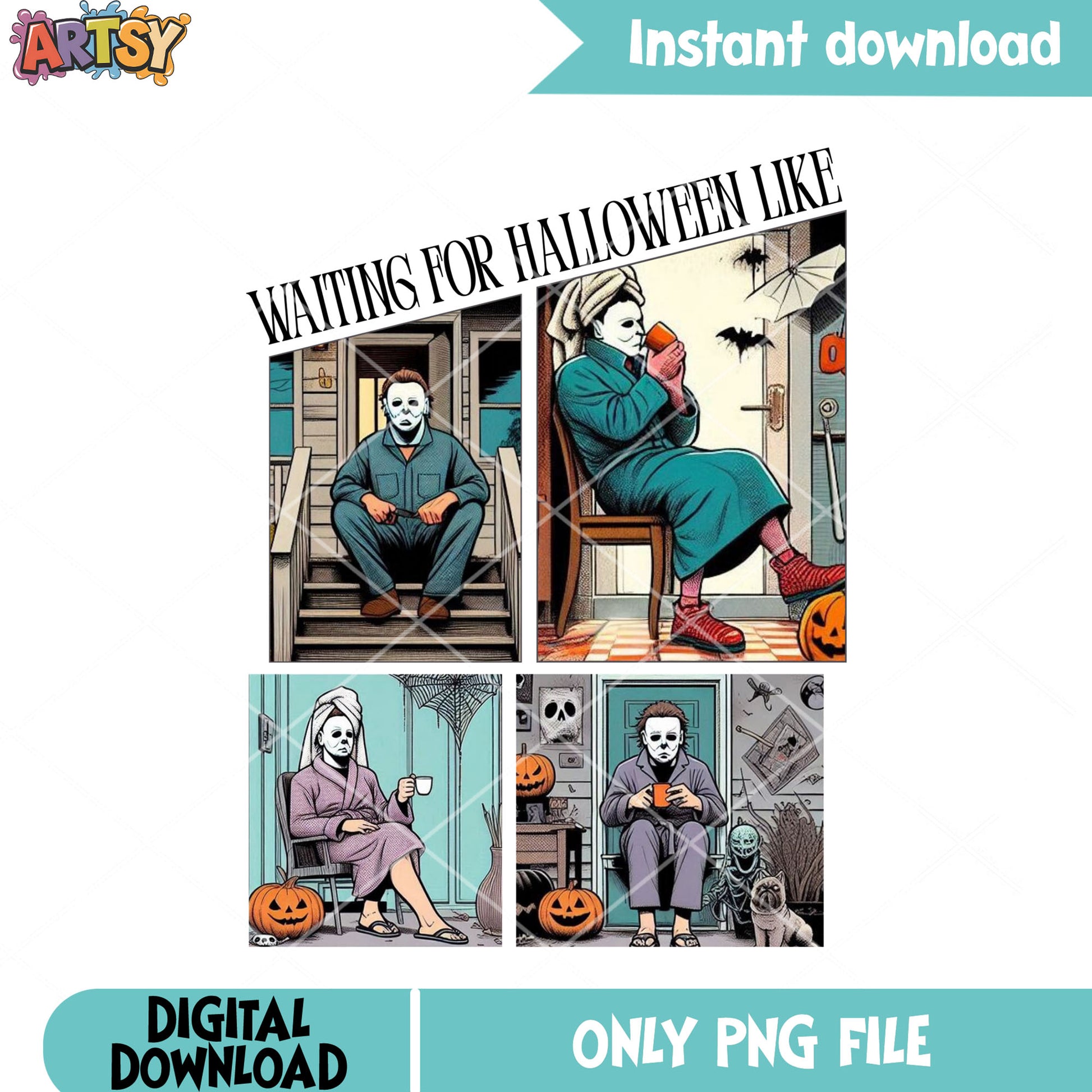 Chilling micheal myers png, spooky halloween png, jack o lantern png