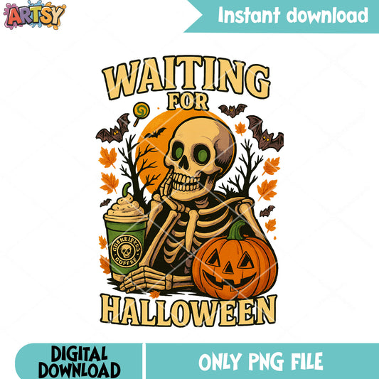 Chilling skeleton png, jack o lantern png, hot chocolate png