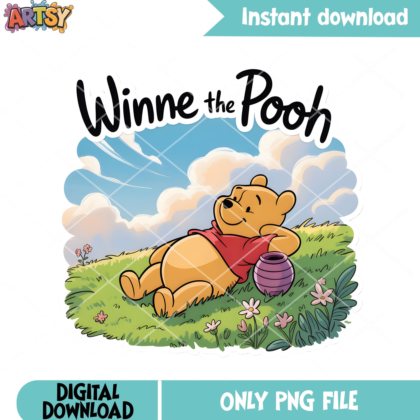 Chillin on the hill pooh png, disney poster png, pooh poster png