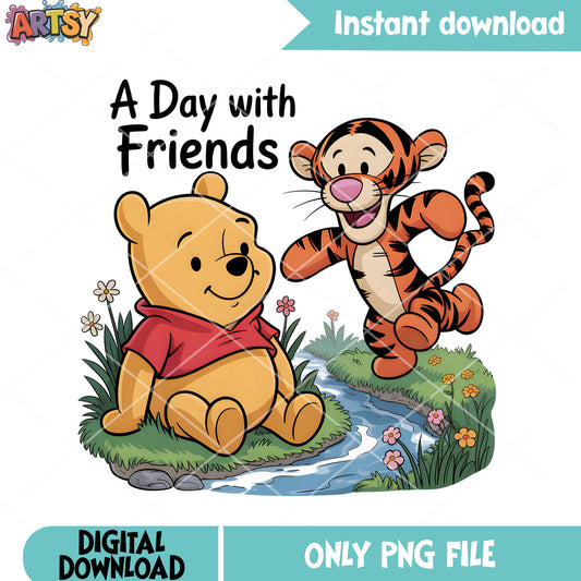 Chillin pooh with tiger png, vintage pooh png, disney tiger png