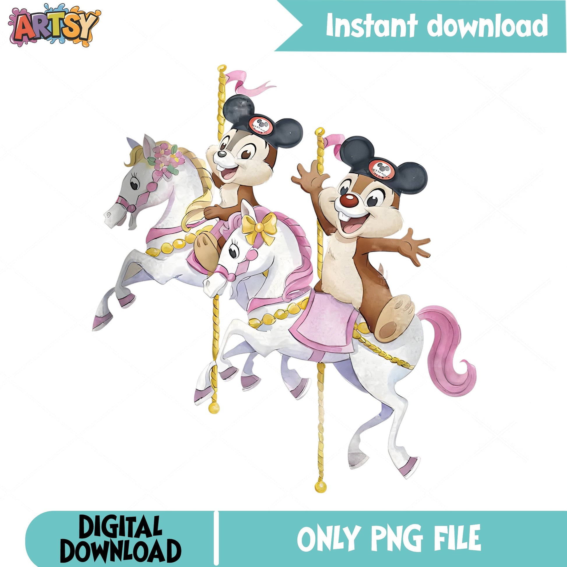 Chip And Dale Carousel Disney PNG, Disney Park PNG, Chipmunk PNG