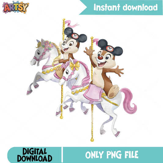 Chip And Dale Carousel Disney PNG, Disney Park PNG, Chipmunk PNG