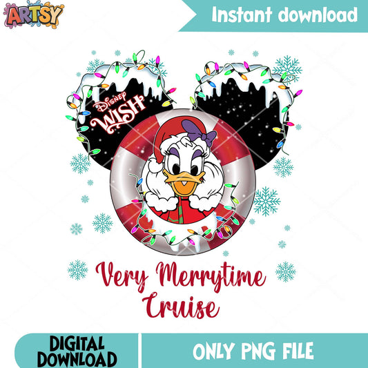 Chirstmas snow cruise duck png, disney wish png, daisy duck png